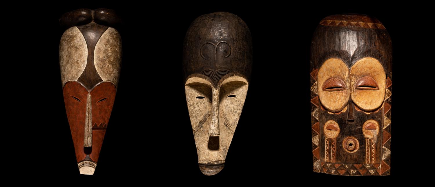 Three African Style Painted Wood Masks