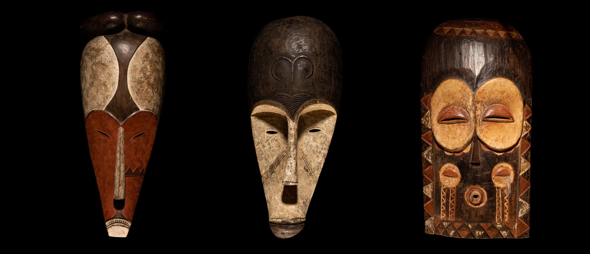 Three African Style Painted Wood Masks