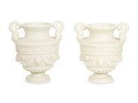 A Pair of Italian White Glazed Ceramic Urns