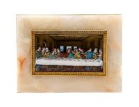 A French Enameled Plaque, Height of plaque 3 1/4 x width 5 3/4 inches.