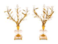 A Pair of Rock Crystal and Gilt Metal Three Light Candelabra