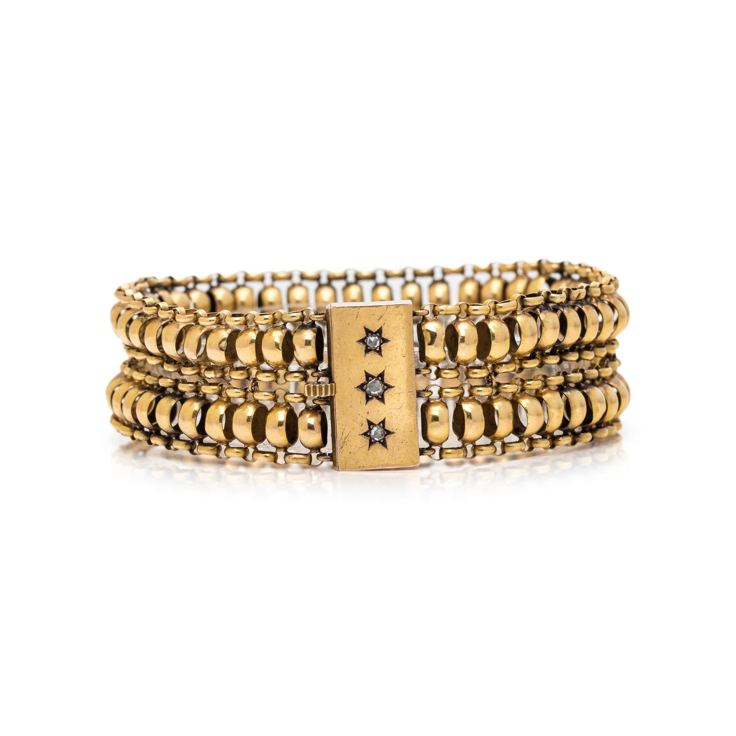 ANTIQUE, YELLOW GOLD AND DIAMOND BRACELET