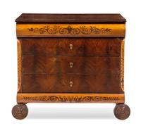 An Italian Walnut, Satinwood and Marquetry Commode Height 41 1/2 x width 45 x depth 22 1/2 inches. — PIEDMONT, 19TH CENTURY