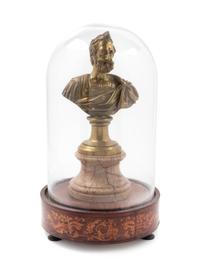 A Continental Bronze and Marble Bust with an Associated Glass Dome