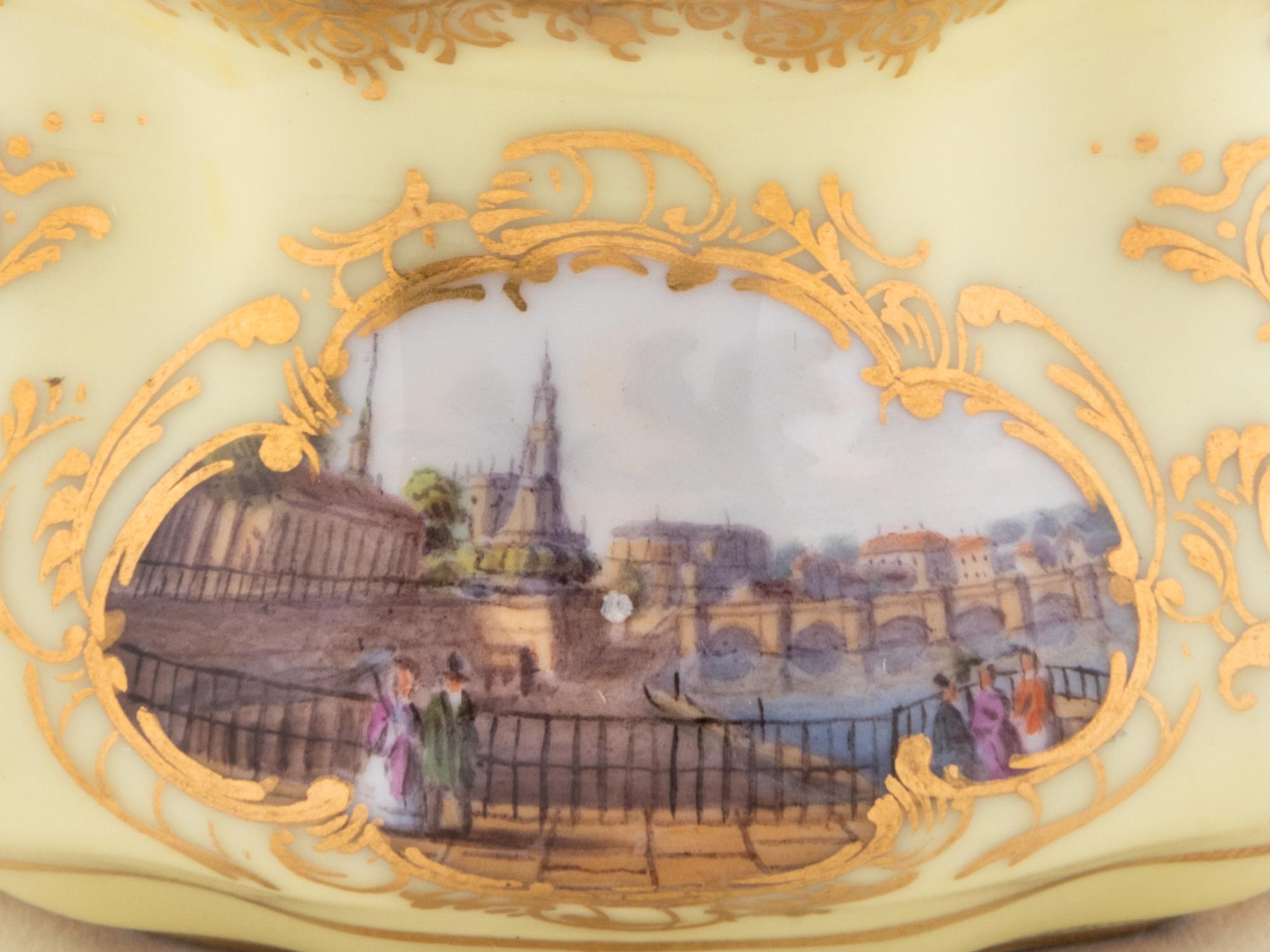 A Meissen Painted and Parcel Gilt Yellow-Ground Porcelain Ink Stand