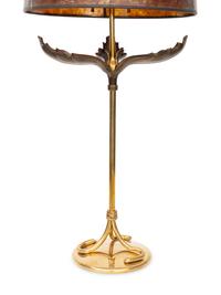 A Metal Palm Frond Table Lamp with Mica Shade