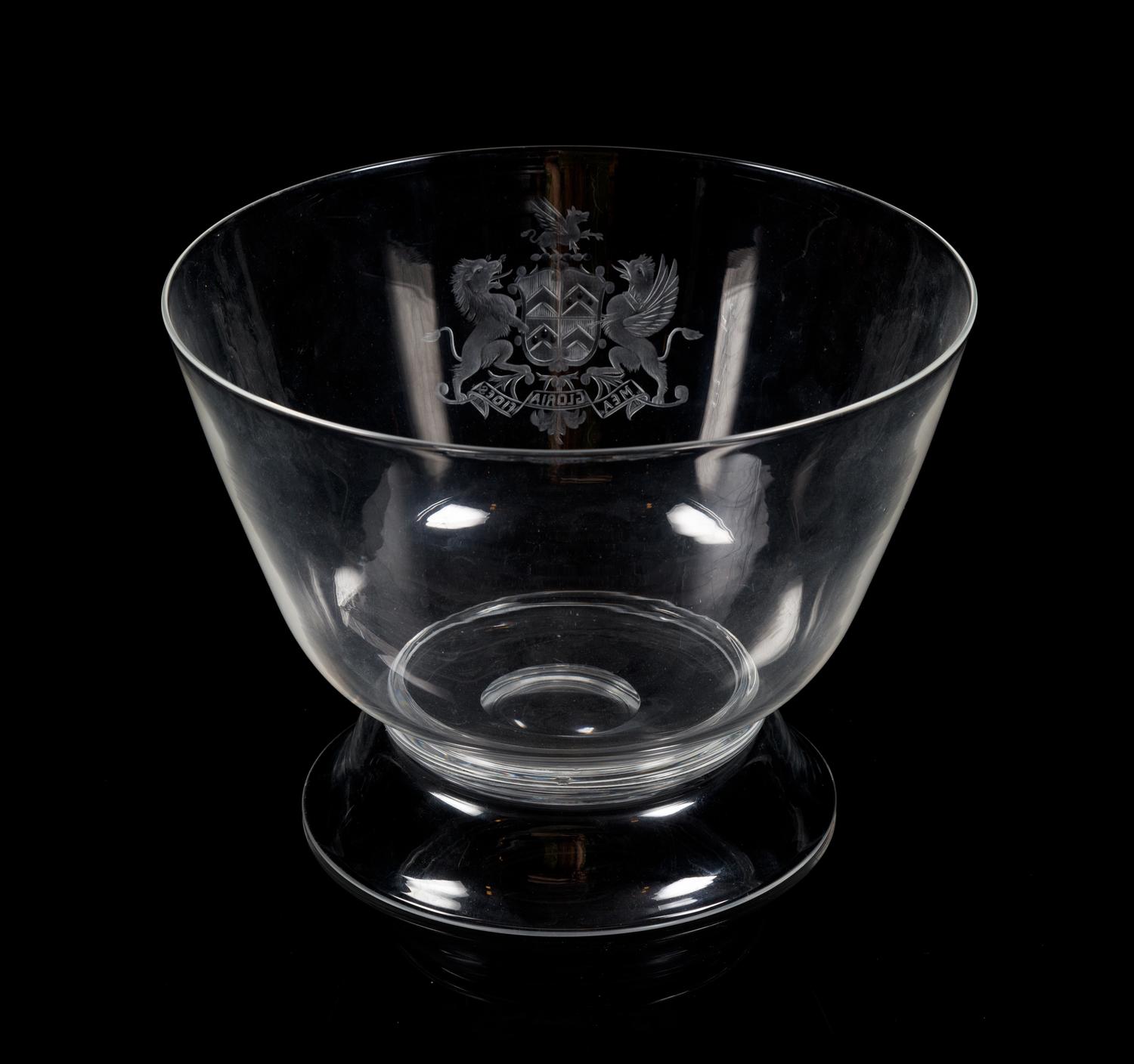 Steuben, a glass bowl, of footed form with engraved armorial