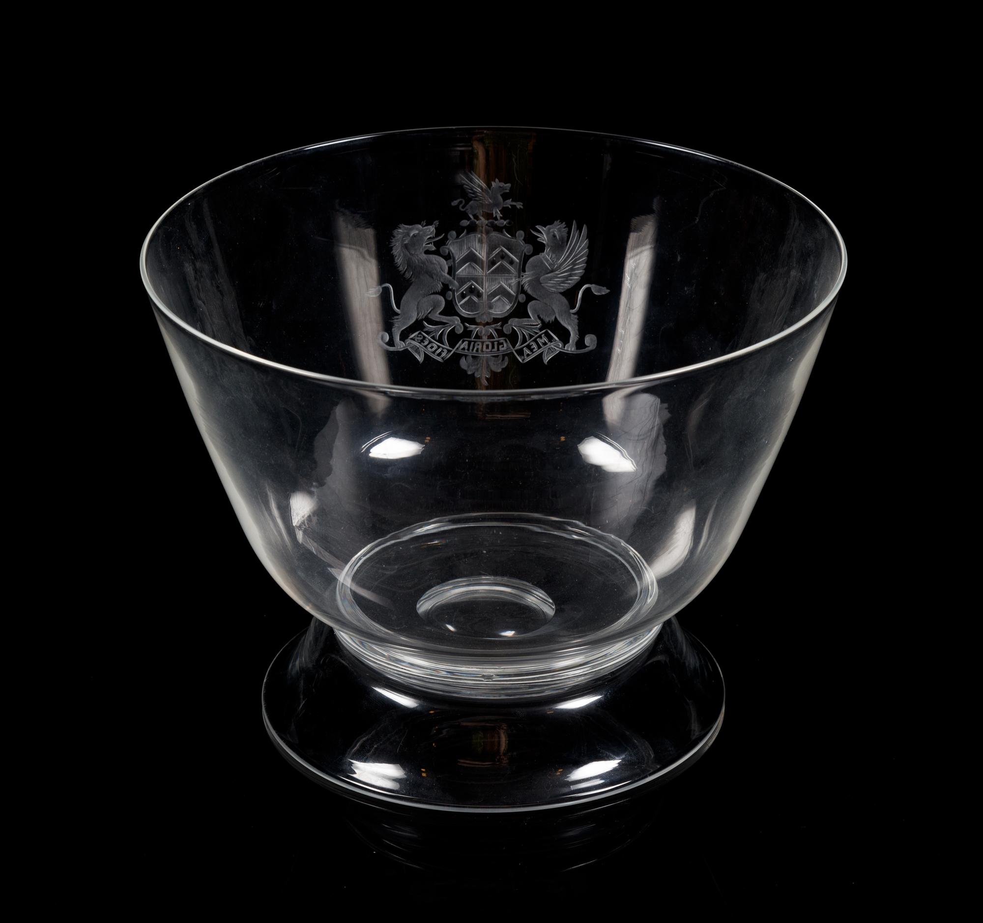 Steuben, a glass bowl, of footed form with engraved armorial