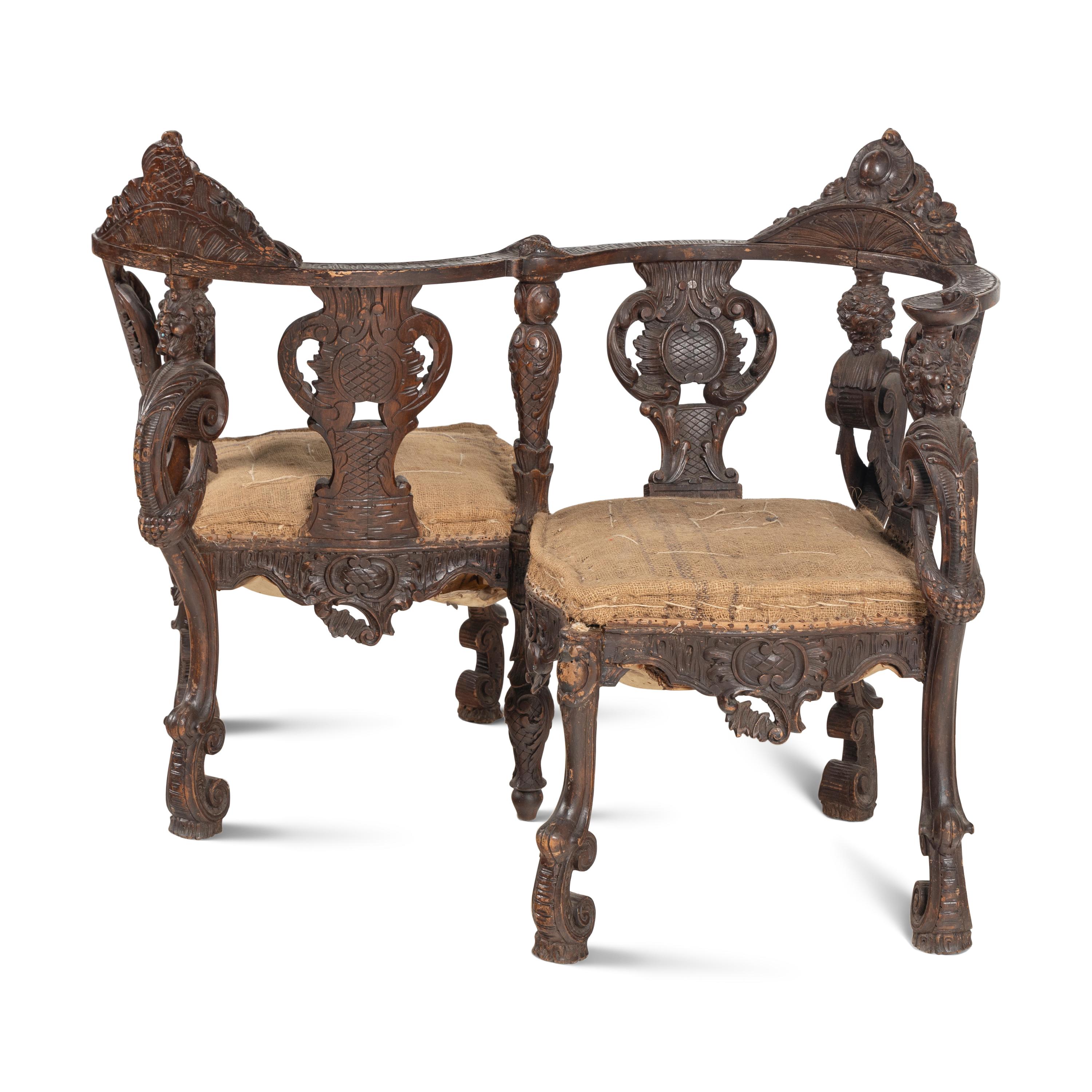 An Italian Carved Walnut Tête-à-Tête