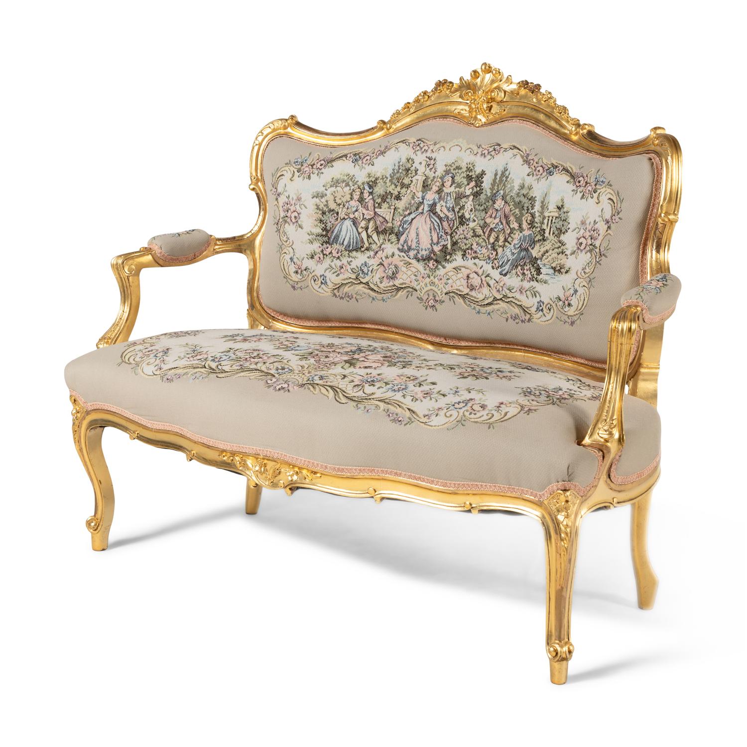 A Louis XV Style Giltwood Nine-Piece Seating Suite