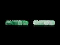 Two Chinese Jadeite 'Chilong' Belt Hooks