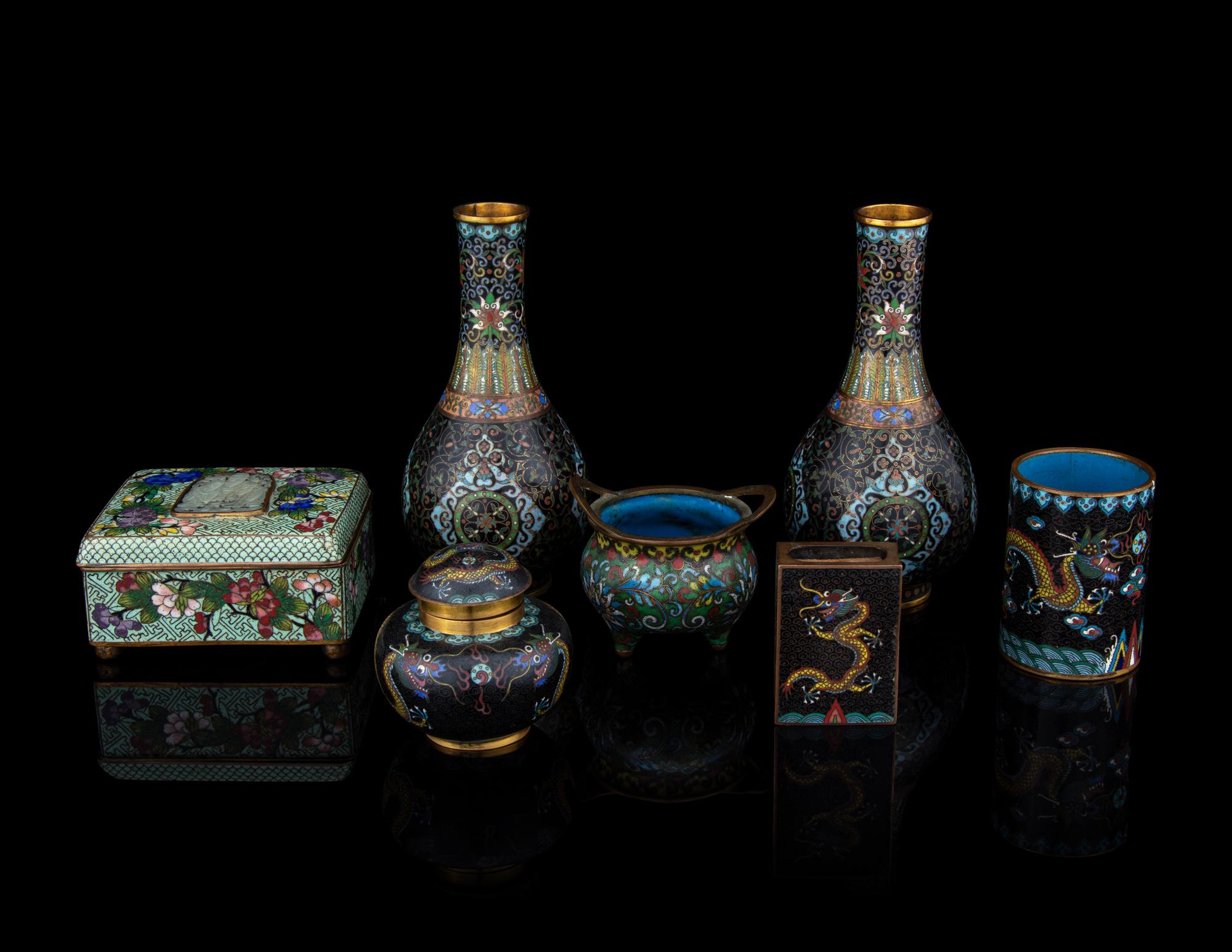 Seven Chinese and Japanese Cloisonne Articles