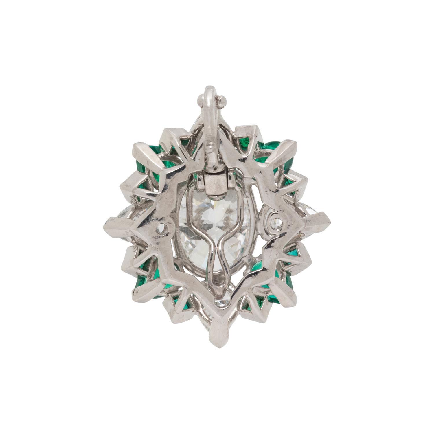 DIAMOND, EMERALD AND PLATINUM RING PENDANT
