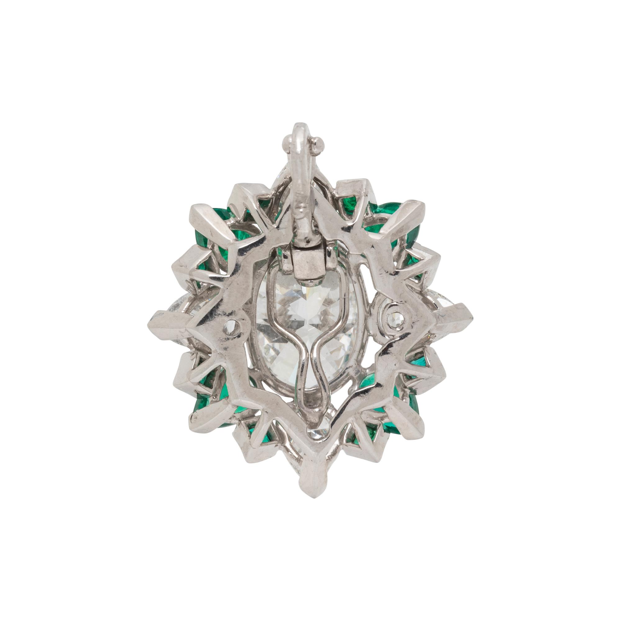 DIAMOND, EMERALD AND PLATINUM RING PENDANT