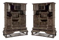 A Pair of Chinese Export Hardwood Whatnot Cabinets