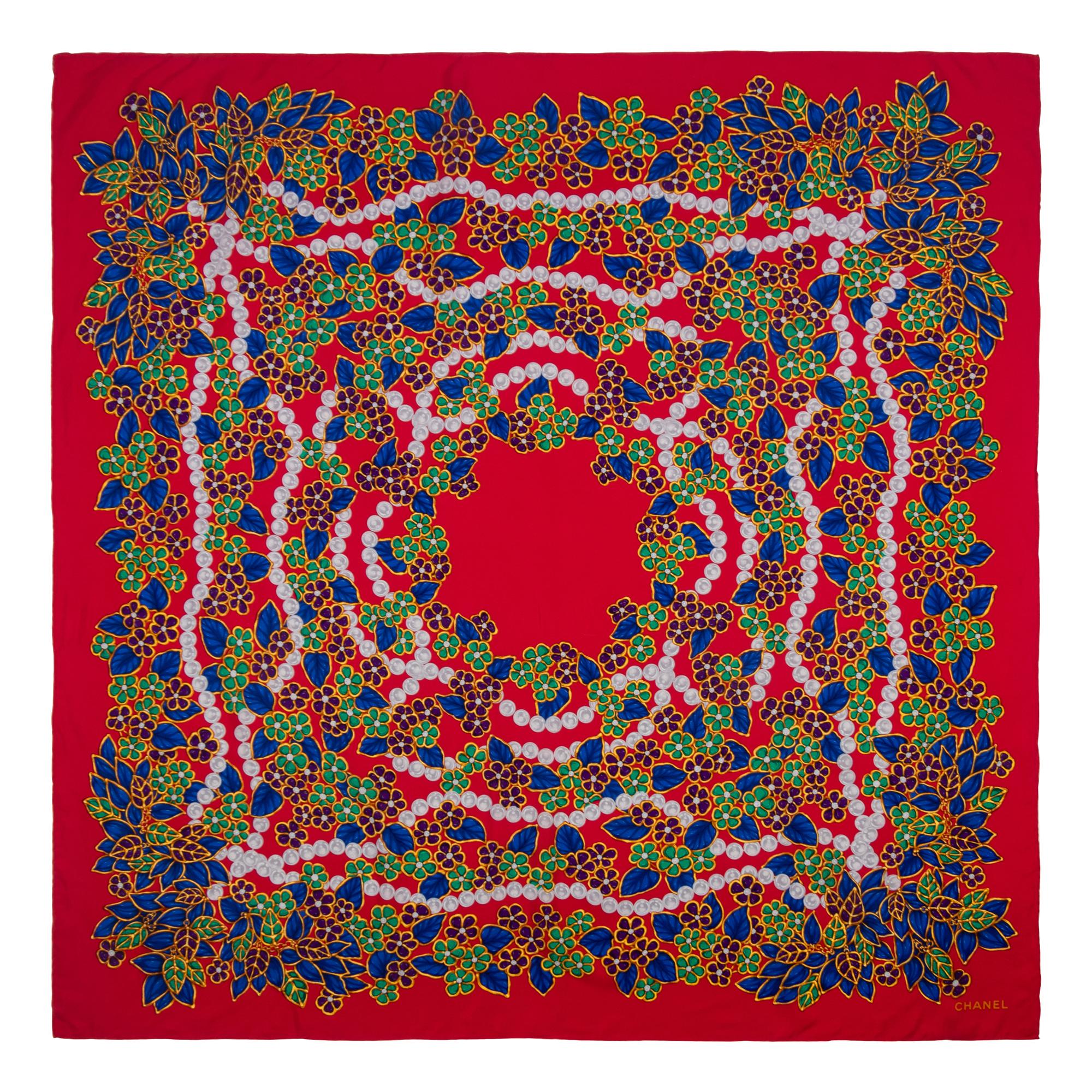 CHANEL FLORAL MOTIF LARGE SILK SCARF