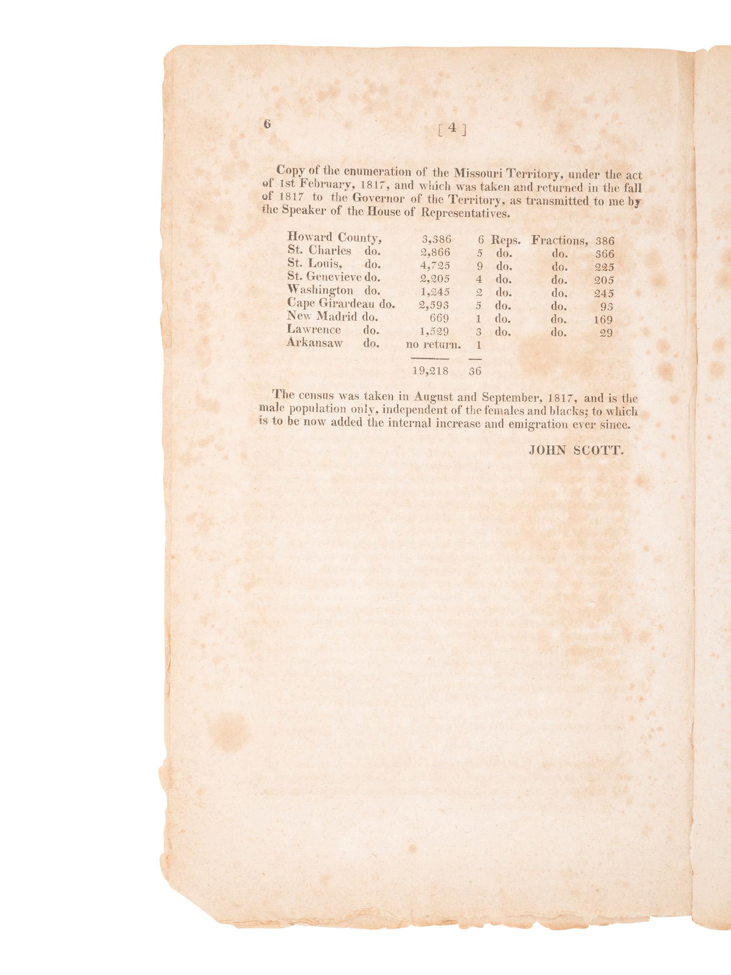 [WESTERN AMERICANA]. Memorial and Resolutions of the Legislature of the Missouri Territory... .