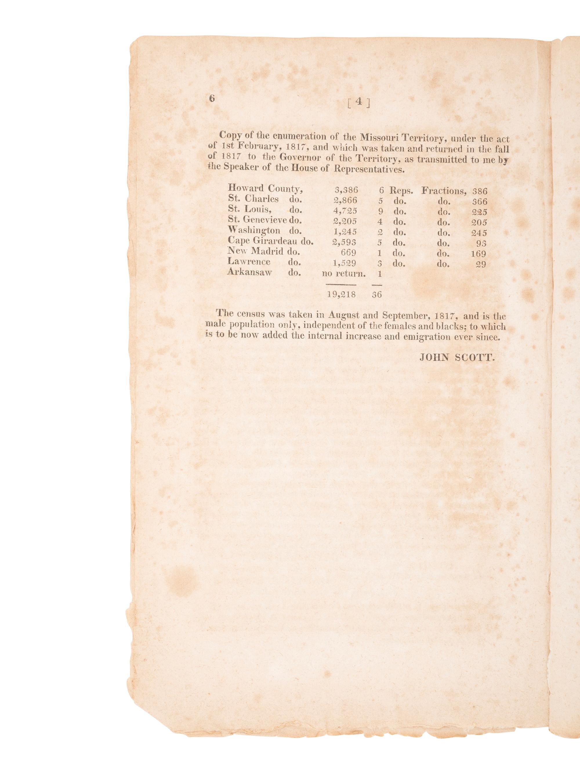 [WESTERN AMERICANA]. Memorial and Resolutions of the Legislature of the Missouri Territory... .