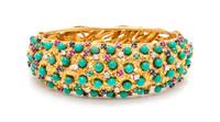 An 18 Karat Yellow Gold, Turquoise, Diamond and Multigem Bangle Bracelet, Van Gogh, 44.30 dwts.