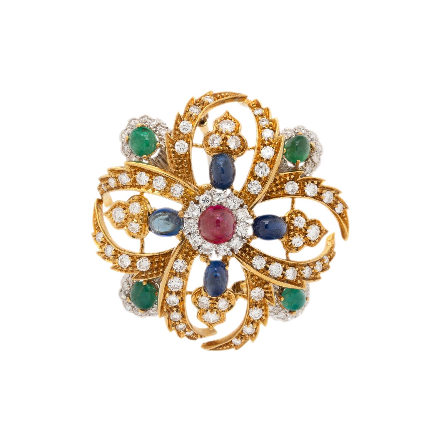 DIAMOND AND MULTIGEM BROOCH