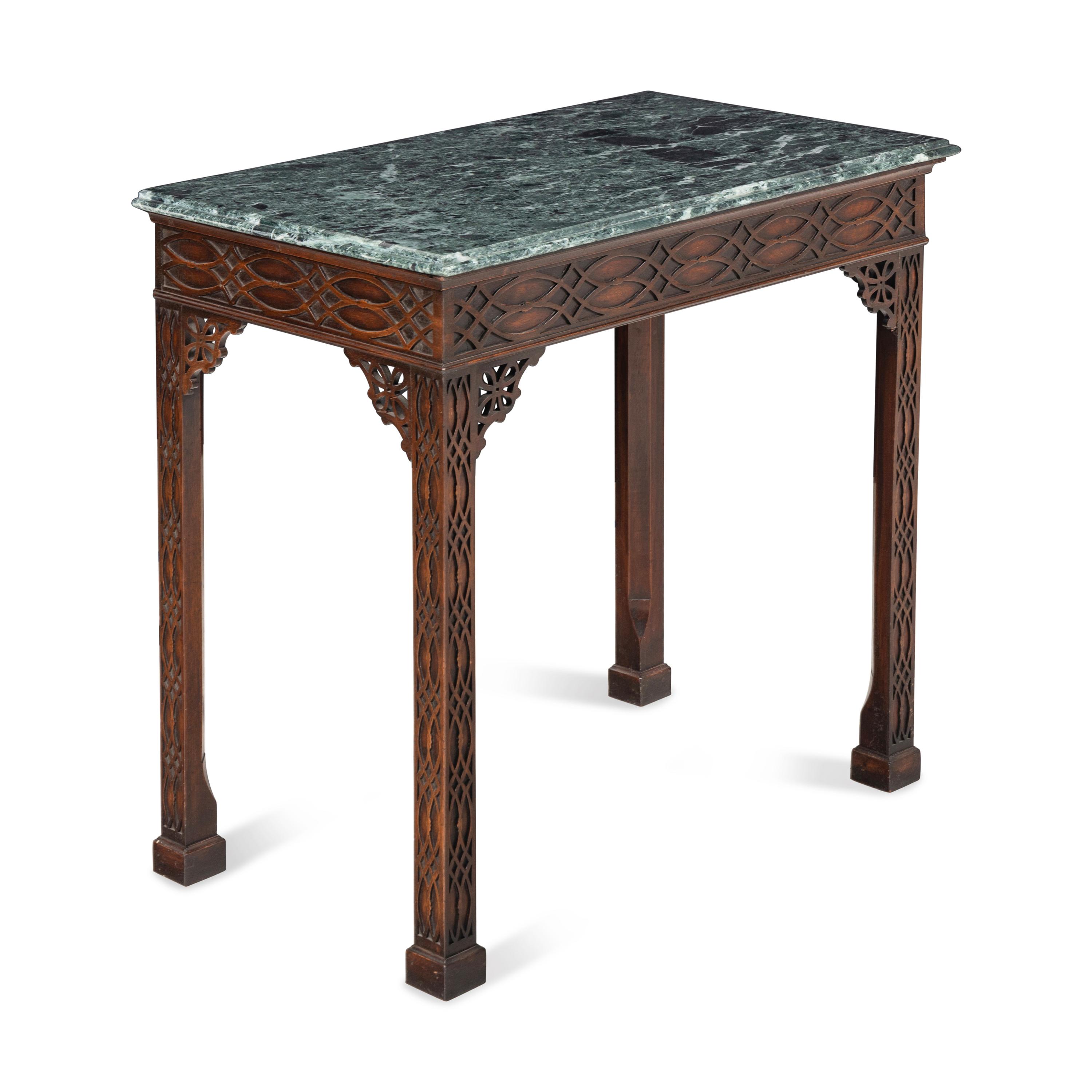A Pair of George III Style Mahogany and Marble-Top Pier Tables