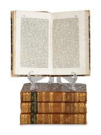 Six Gilt-Tooled Leather Books with Marbled Boards
