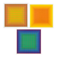Julian Stanczak (American/Polish, 1928–2017) — A group of three screenprints ( Let it Be Orange; Yellow Filtration; Conferring Blue), 1981