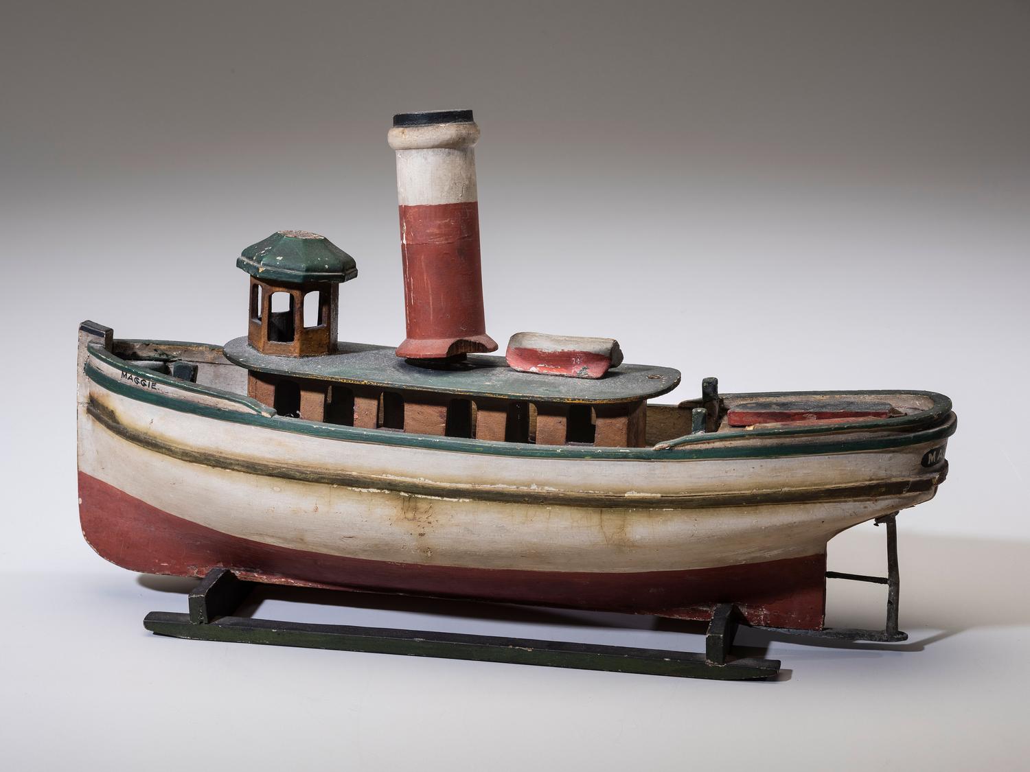 A Painted Wood Model of the Tugboat Maggie