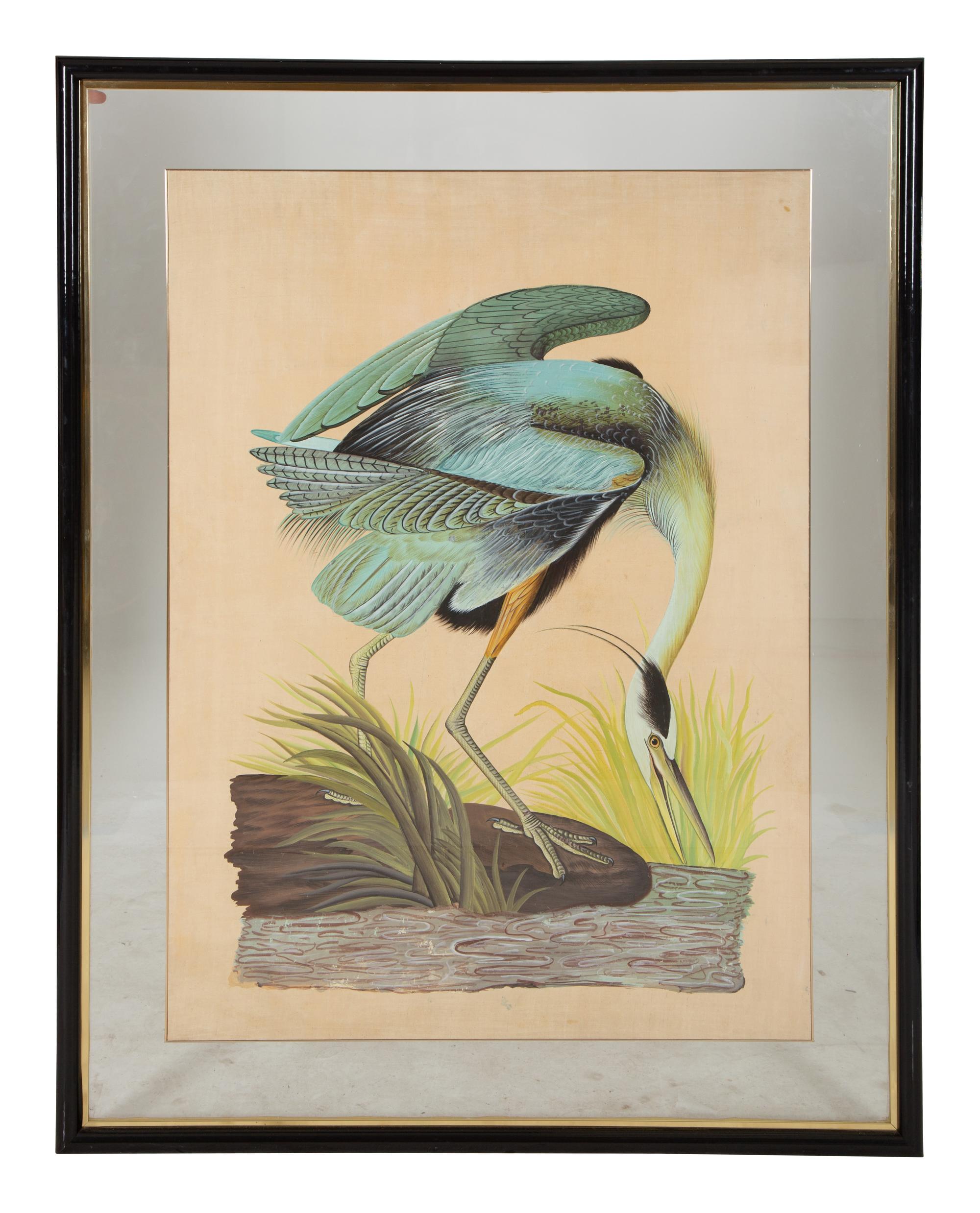Two Chinese Paintings of Exotic Birds in Floating Glass Frames