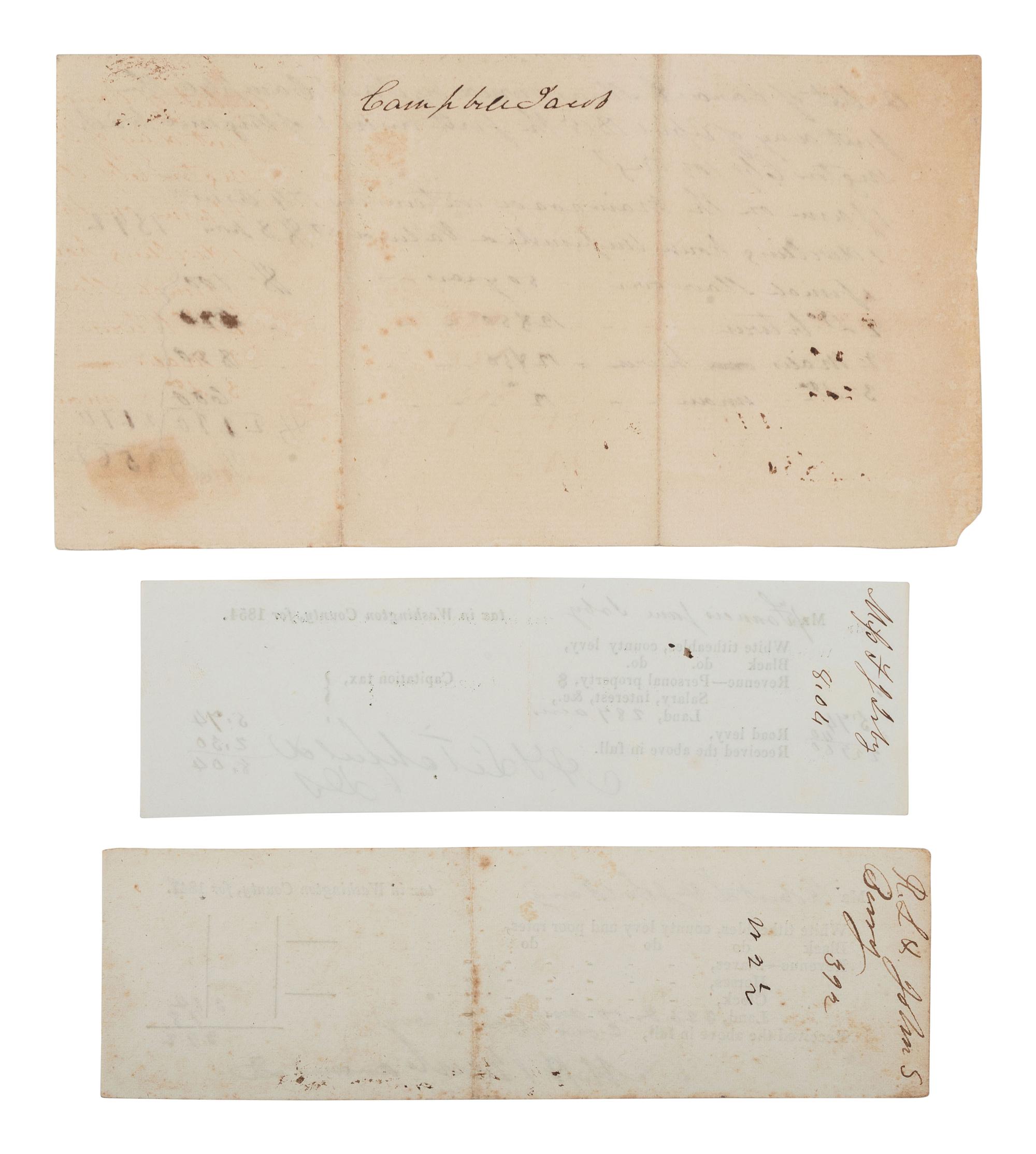 [ENSLAVEMENT & ABOLITION]. A group of 3 Virginia documents listing property including enslaved persons. Ca 1815-1854.