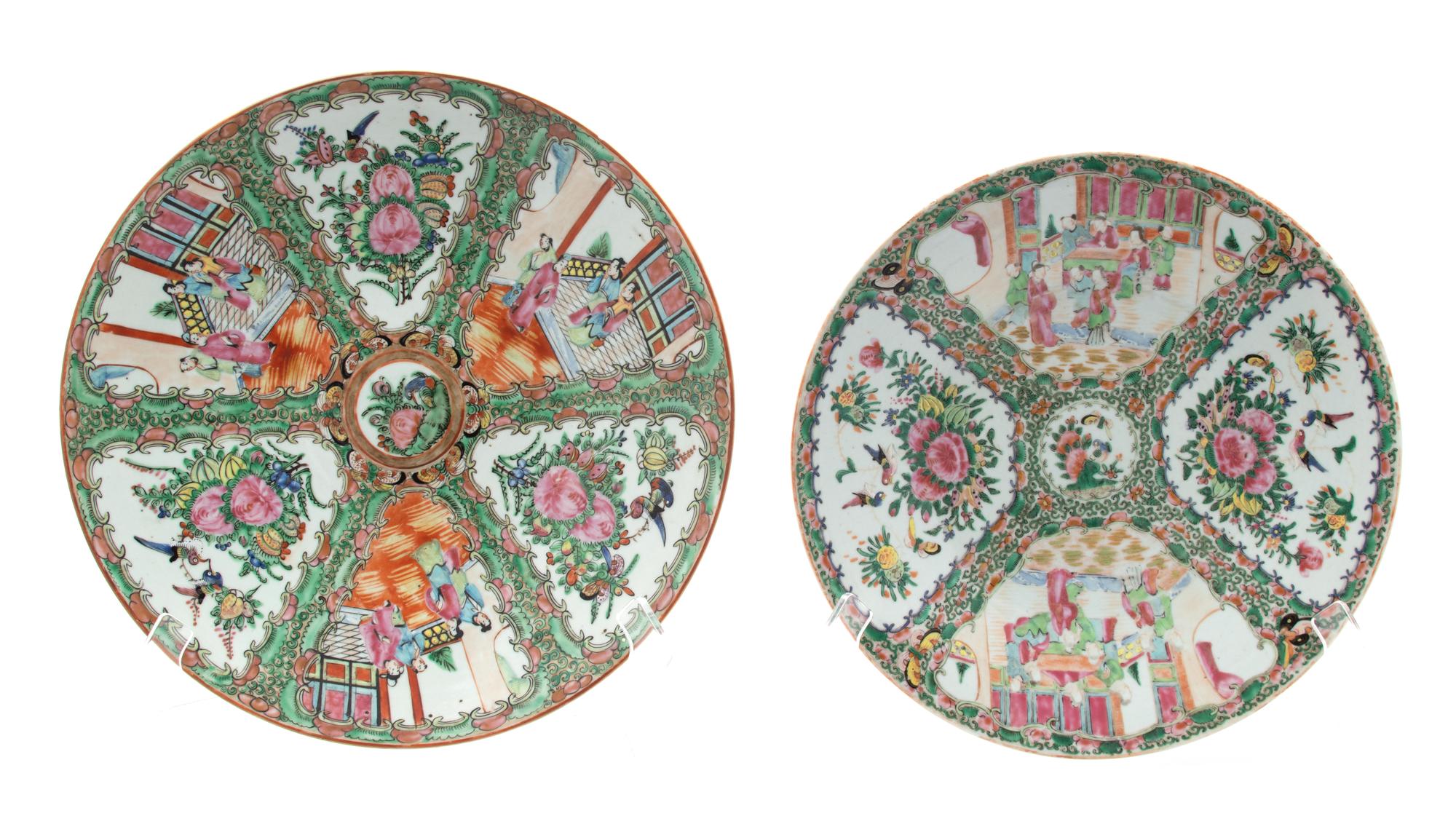 Two Rose Canton Porcelain Chargers