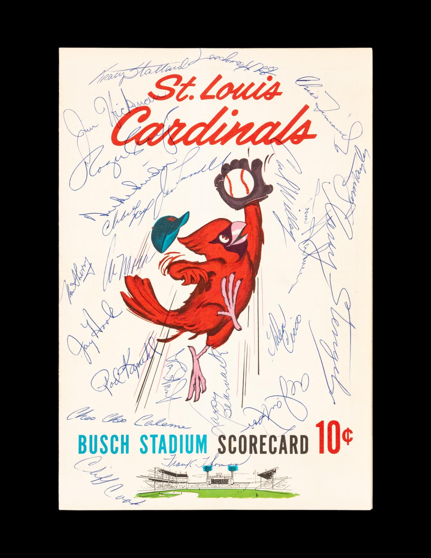 A Vintage Multi Signed St. Louis Cardinals Program Scorecard Featuring Casey Stengel