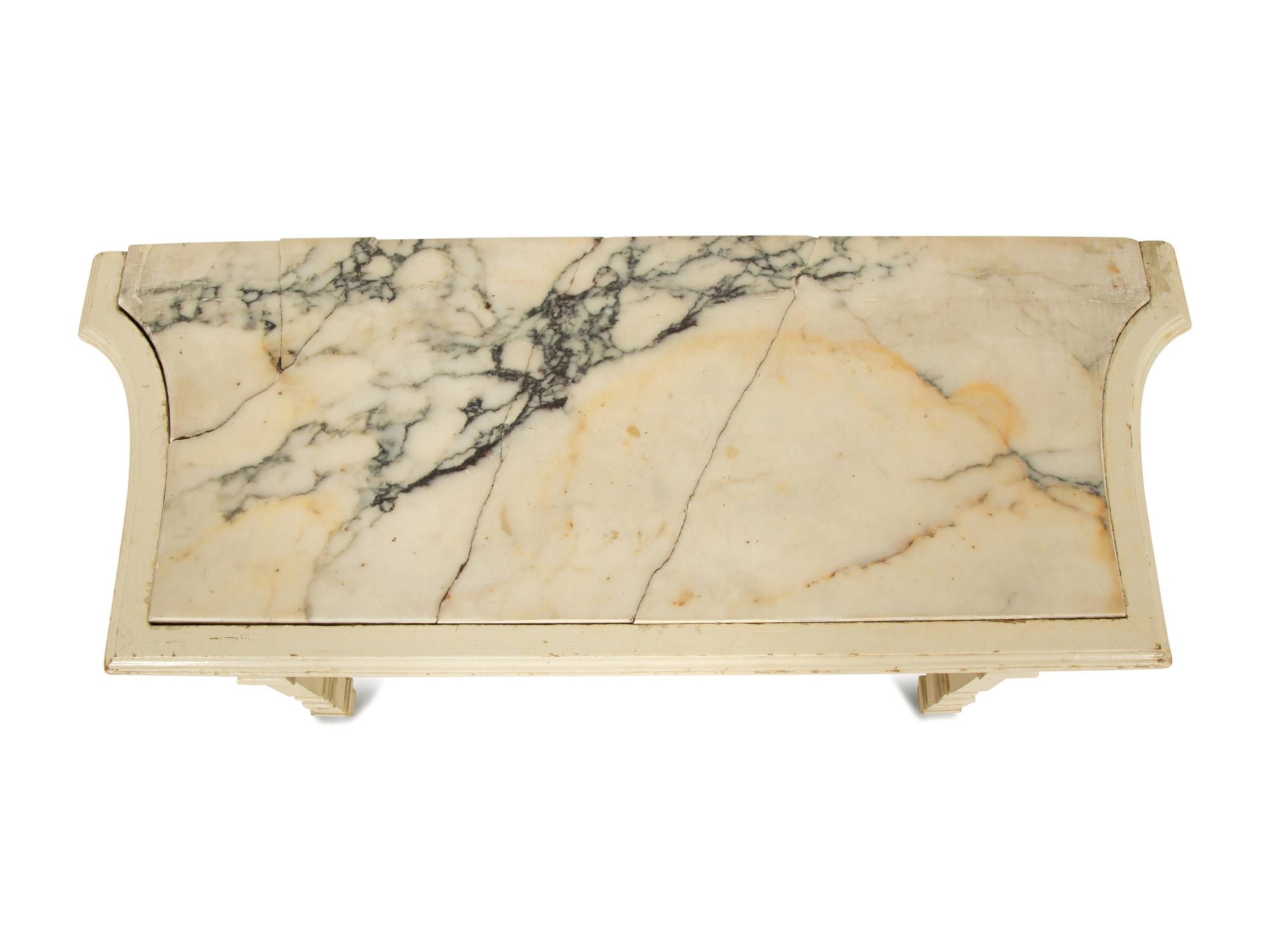 A Continental White Painted Mirrored Door Cabinet on Marble Top Base — Late 19th Century