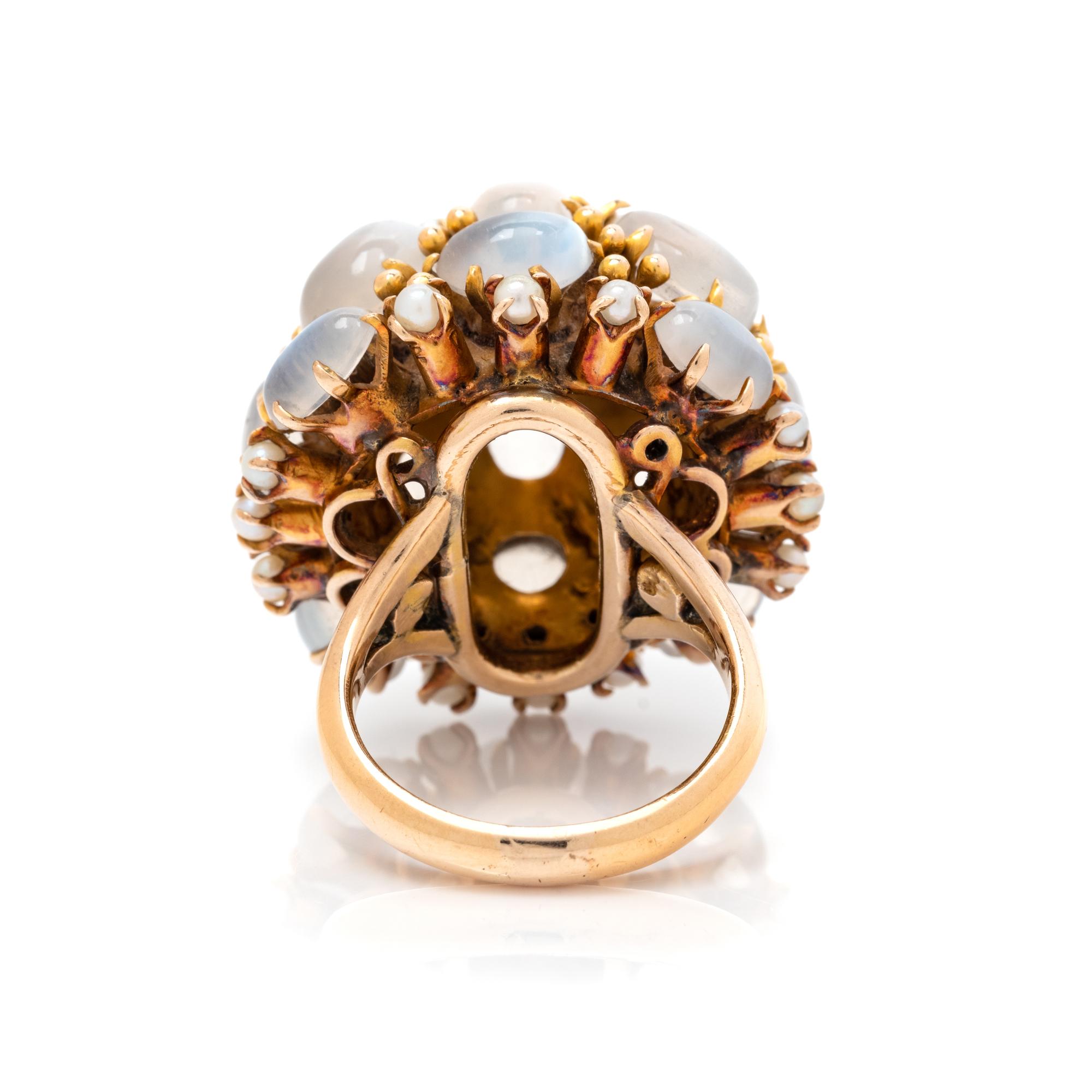 MOONSTONE AND CULTURED PEARL RING