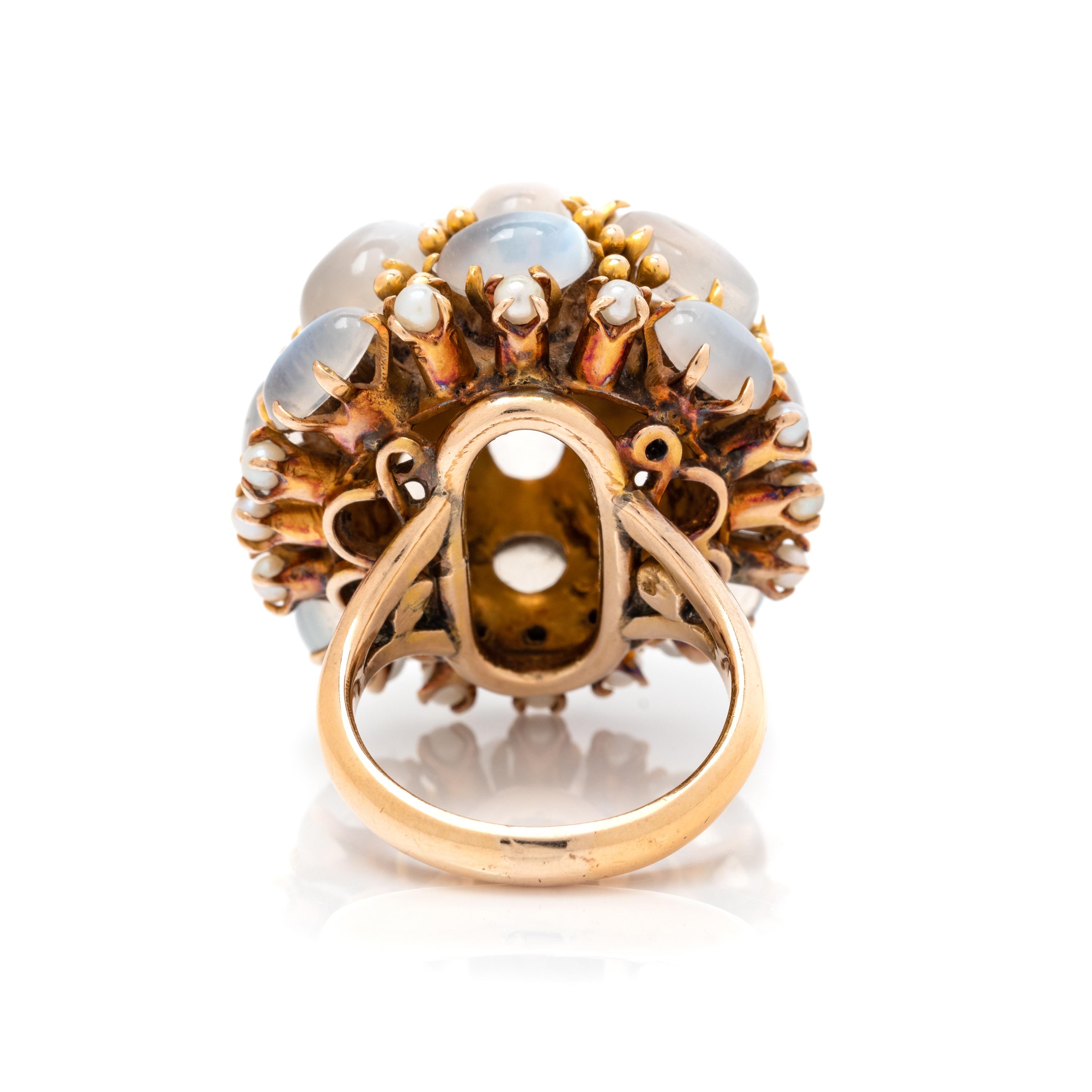 MOONSTONE AND CULTURED PEARL RING