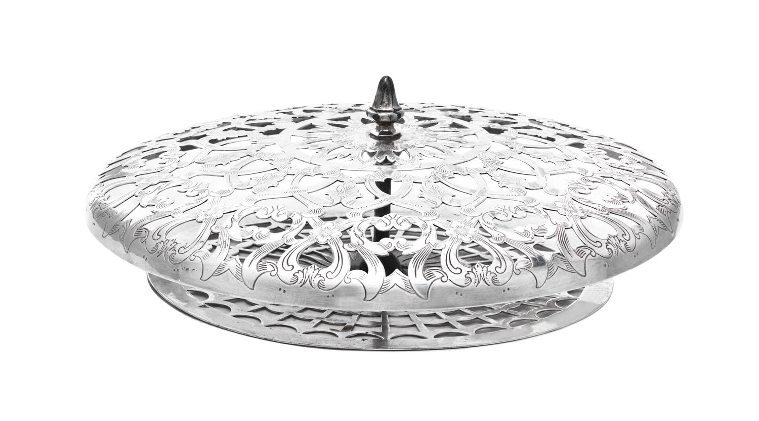 An American Silver Centerpiece Bowl, Tiffany & Co., New York, NY, 1910, circular, with turned-over border pierced and engraved with scr