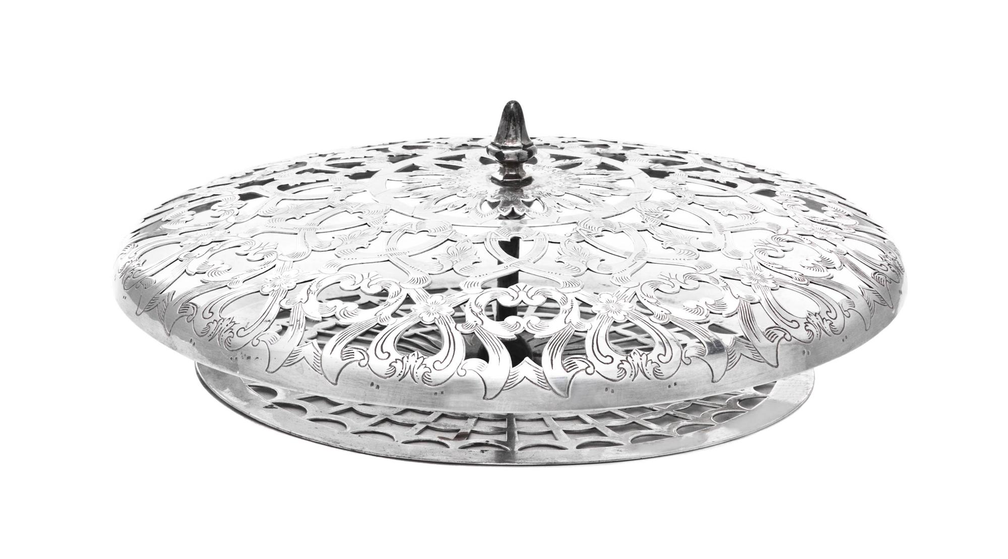 An American Silver Centerpiece Bowl, Tiffany & Co., New York, NY, 1910, circular, with turned-over border pierced and engraved with scr