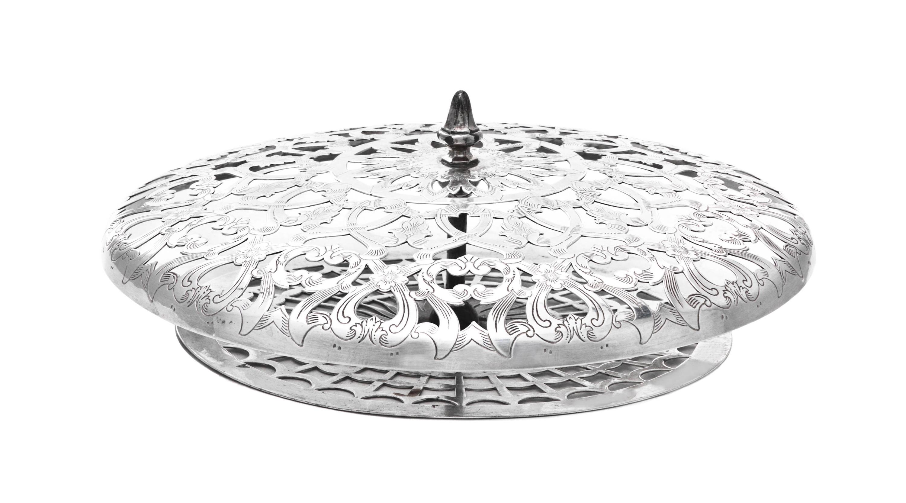 An American Silver Centerpiece Bowl, Tiffany & Co., New York, NY, 1910, circular, with turned-over border pierced and engraved with scr