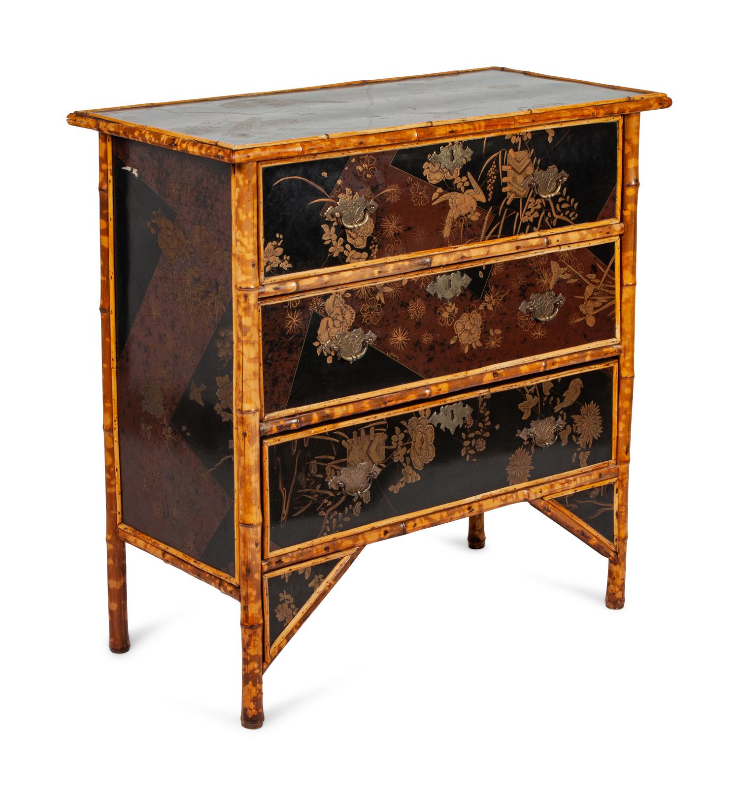 A Victorian Bamboo and Lacquer Chest of Drawers