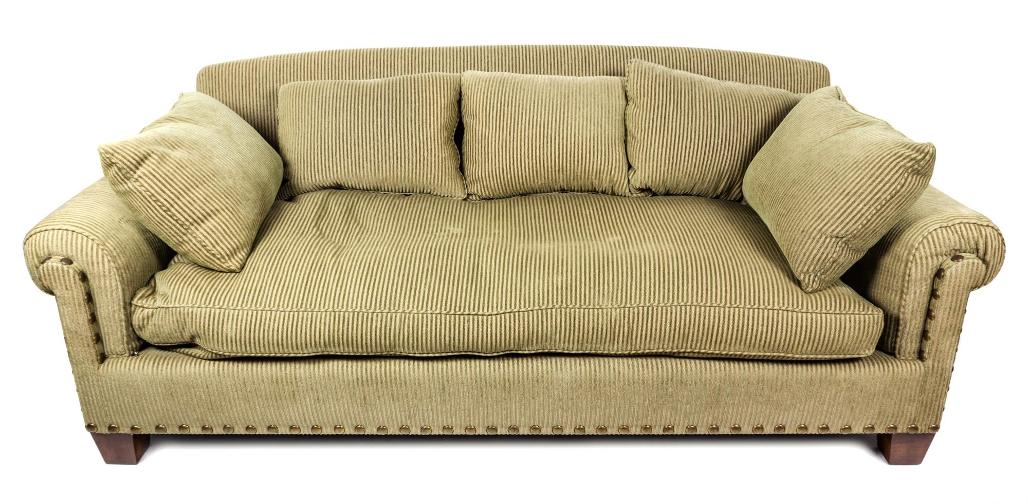 A Contemporary Chenille Upholstered Sofa Length 90 inches.
