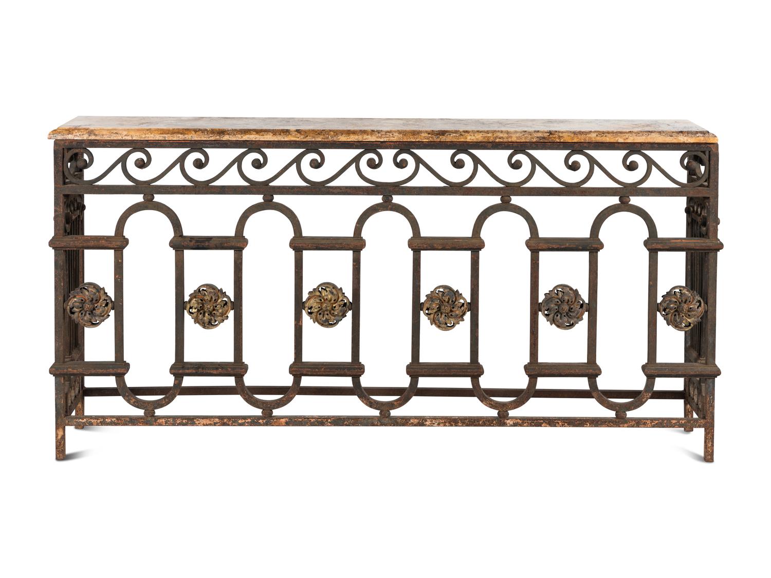 An Italian Wrought-Iron Marble-Top Console Table