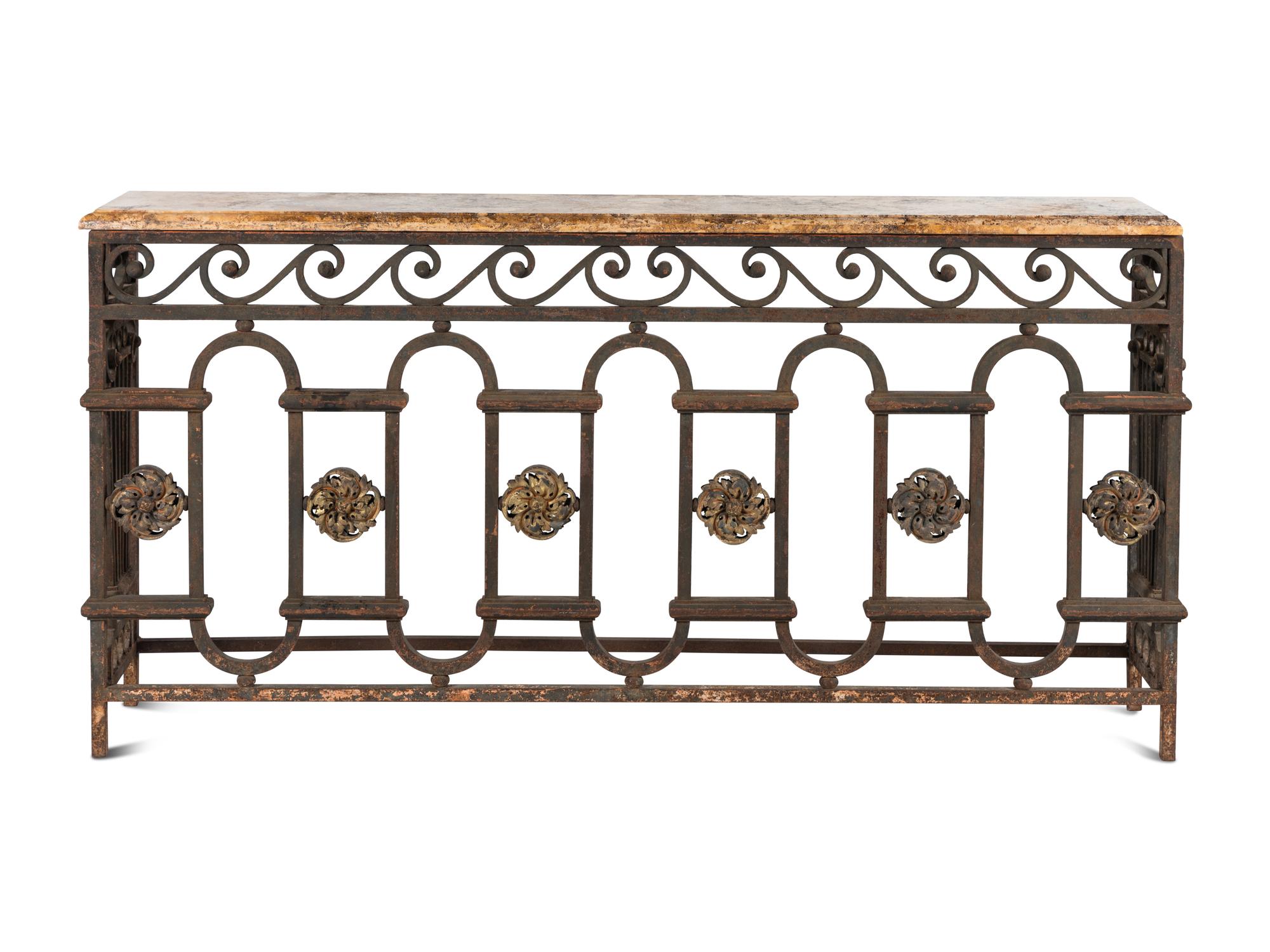 An Italian Wrought-Iron Marble-Top Console Table
