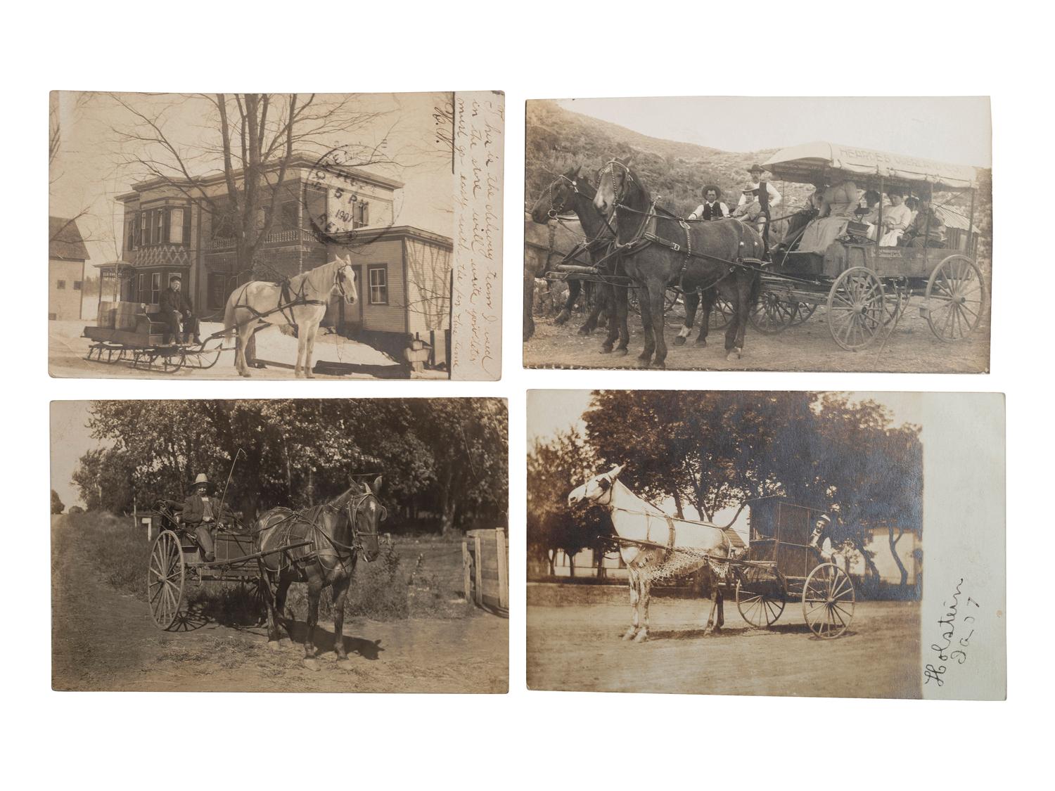 [EPHEMERA]. A group of 57 RPPCs & photographs of stagecoaches, wagons, and horse-drawn vehicles.