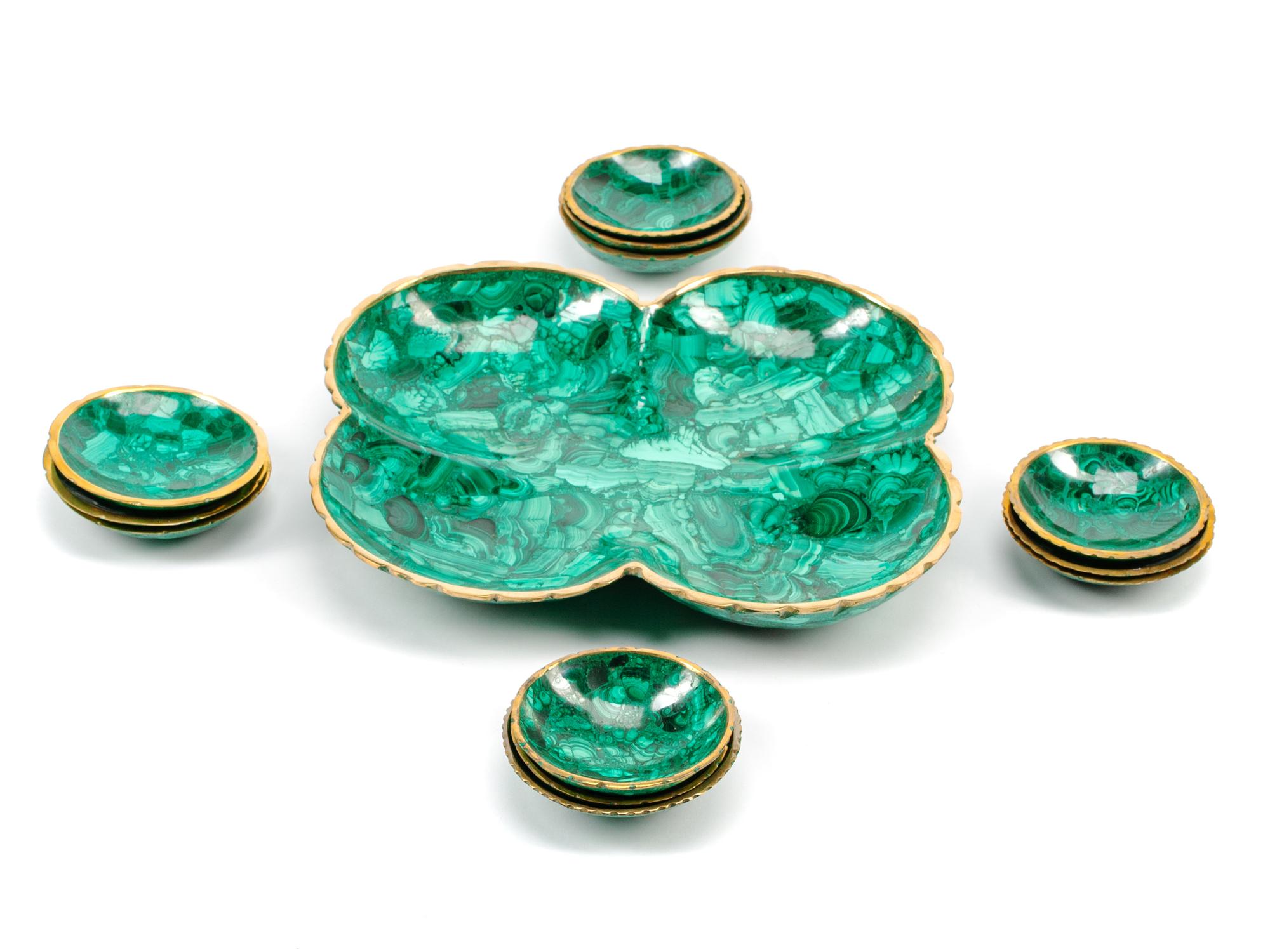 A Russian Malachite Nut Set