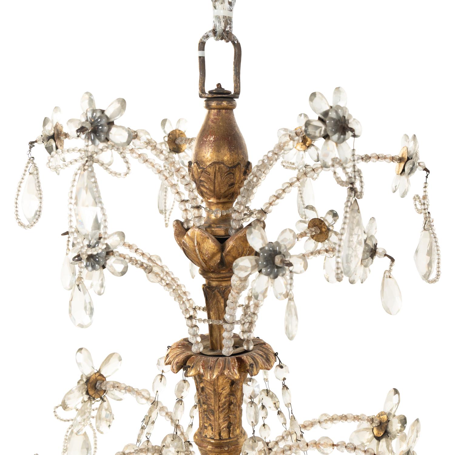 A Pair of Italian Giltwood and Cut-Glass Six-Light Chandeliers