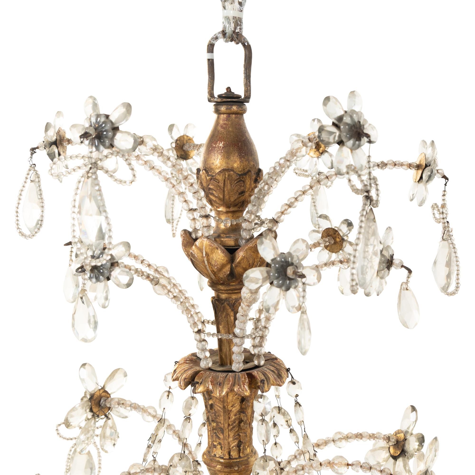 A Pair of Italian Giltwood and Cut-Glass Six-Light Chandeliers