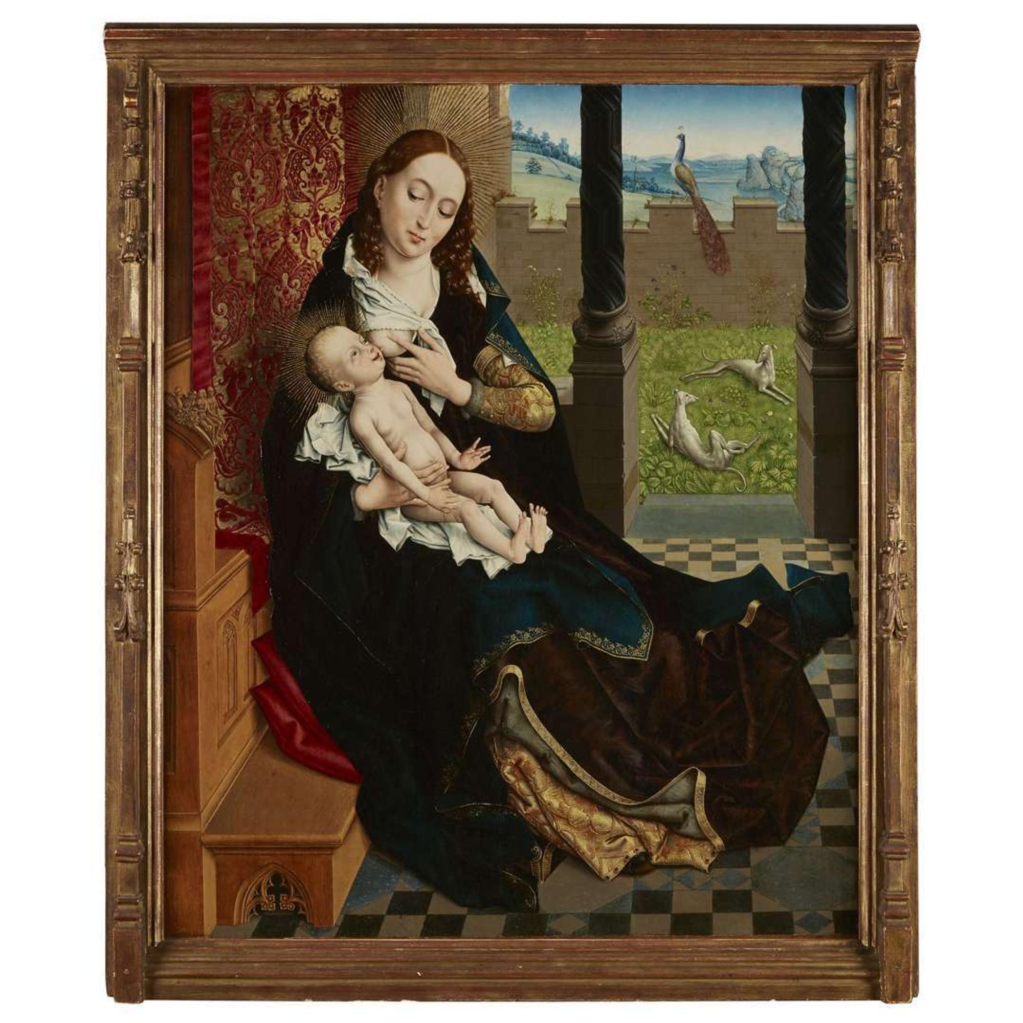 Master of the Embroidered Foliage (Netherlandish, active Brussels, late 15th Century) — Nursing Madonna