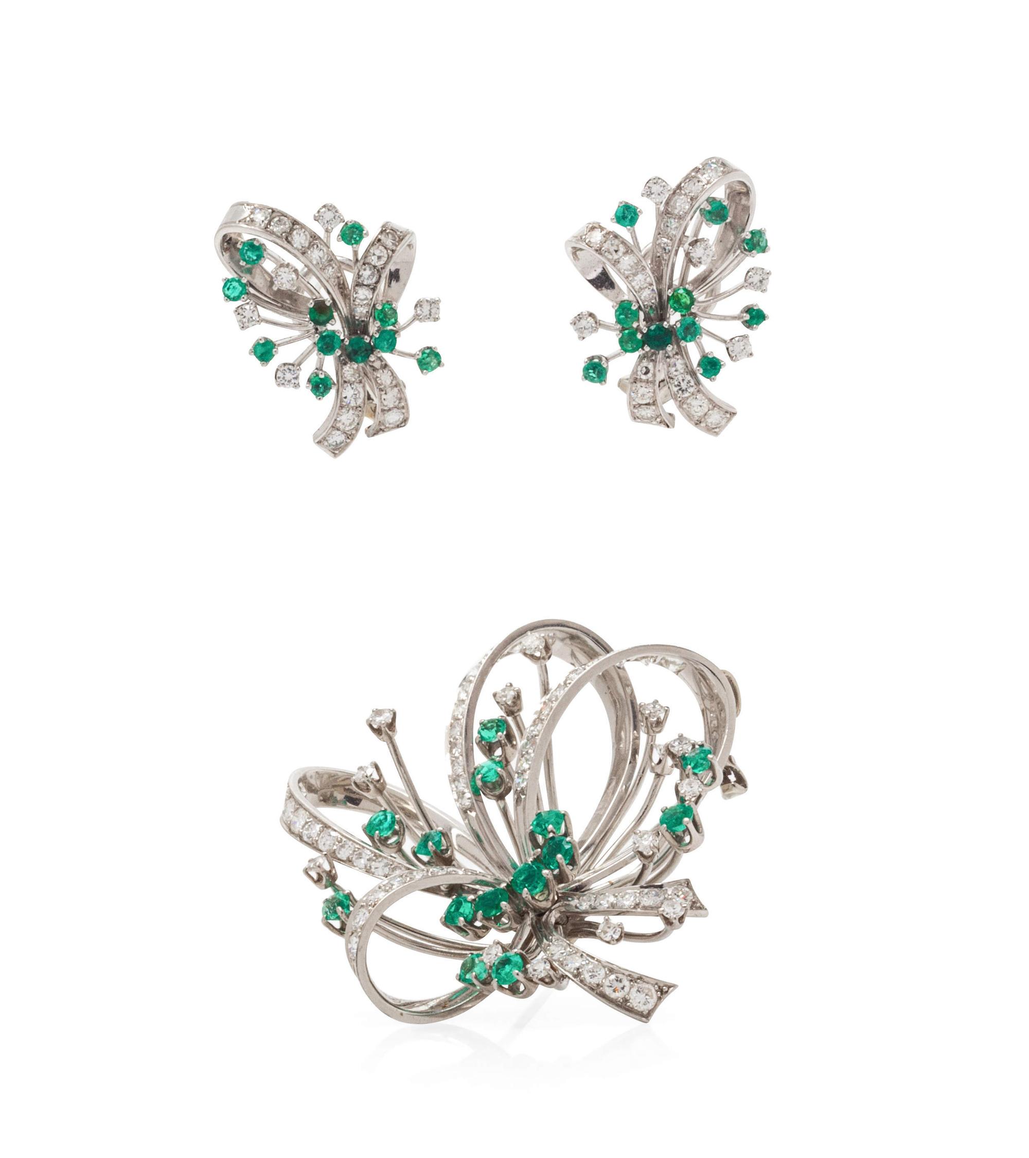 A Platinum, Emerald and Diamond Demi-Parure,