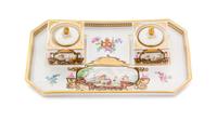 A Continental Porcelain Encrier Width 8 7/8 inches. — 19TH CENTURY