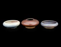 Three Porcelain Monochrome Glazed Circular Brush Washers